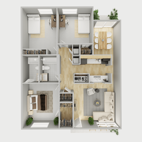 Floor plan for 3 beds, 2 baths, 1200 sqft
